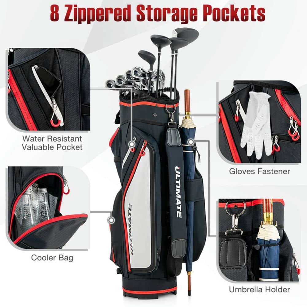 Spaco 9.5 Inch Golf Cart Bag with 14 Way Full-Length Dividers Top Organizer, Golf Cart Bag for Outdoor, Golf Bags for Men & Women, Black
