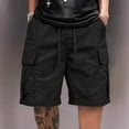 thumbnail image 7 of Mens Baggy Cargo Shorts Knee Length Elastic Waist Drawstring Casual Work Shorts Summer Hiking Outdoor Water Resistant Shorts with Muti Pockets Black, 7 of 7