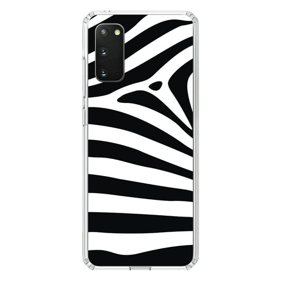 DistinctInk Clear Shockproof Hybrid Case for Galaxy S20 / S20 5G (6.2" Screen) - TPU Bumper, Acrylic Back, Tempered Glass Screen Protector - Black White Zebra Skin Stripes