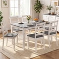 thumbnail image 2 of Gymax 7-Piece Dining Set Solid Wood Kitchen Furniture w/ Rectangular Table & 6 Chairs Gray, 2 of 6