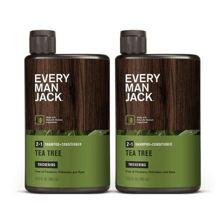 (2 pack) Every Man Jack Thickening Tea Tree 2-in-1 Shampoo and Conditioner for Men, Naturally Derived, 13.5 oz