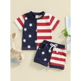 thumbnail image 2 of FEORJGP Toddler Baby Girls Boys 4th of July Outfit 6M 12M 18M 2Y 3Y Infant Short Sleeve T-Shirt Crew Neck Shirt Stars and Stripes Print Tops and Short Summer Clothes Set for Independence Day, 2 of 9