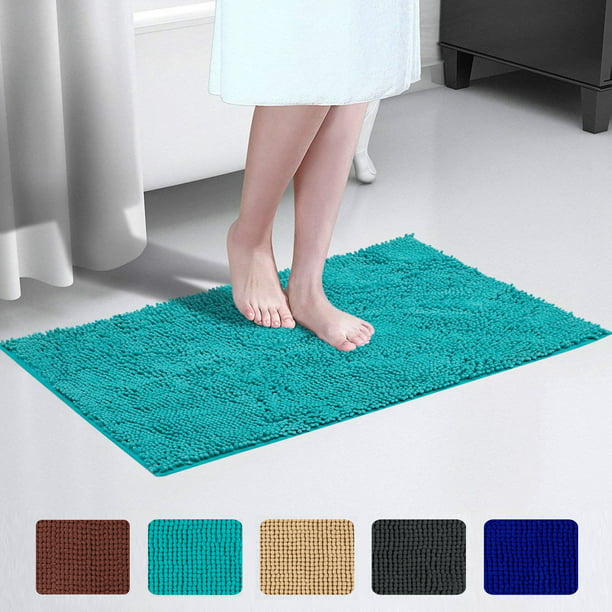 Non-Slip Shaggy Microfiber Chenille Bathroom Rug Mat, Extra Soft and  Absorbent Machine Washable, Perfect for Bath, Tub, and Shower (Turquoise,  20 x 32 