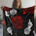 thumbnail image 4 of Vintage Rose Print Flannel Throw Blanket Soft Cozy and Comfortable with Mixed Colors (Red White Black) Perfect for Sofa Bed Car Office Gift Blanket for Mother'S Day Home Decor, 4 of 7