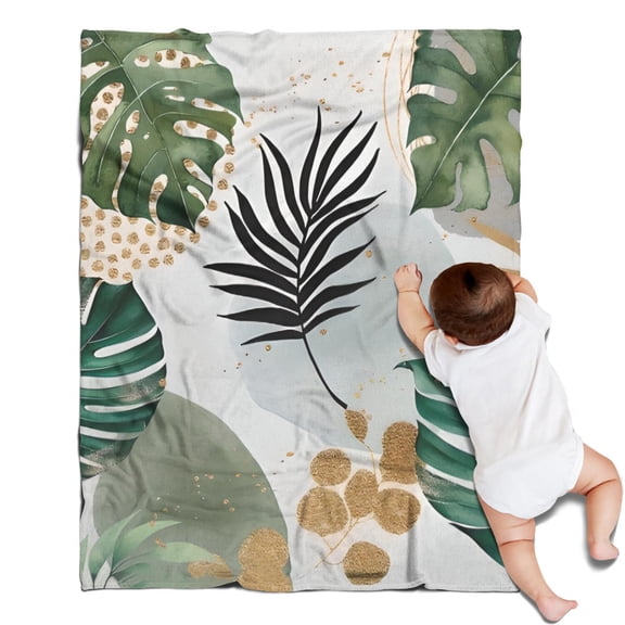 Green Boho Plant Pattern Blanket,Comfortable Soft Flannel Throw Blanket,All Season,Warm Lightweight Blankets for Sofa Bed Couch Living Room Chair,30"x40"