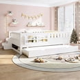thumbnail image 3 of Bellemave Full Bed with Trundle and Small Stairs, Full Size Platform Bed Frame with Rail and Bookshelf, Wooden Montessori Floor Bed No Box Spring Needed,White, 3 of 7
