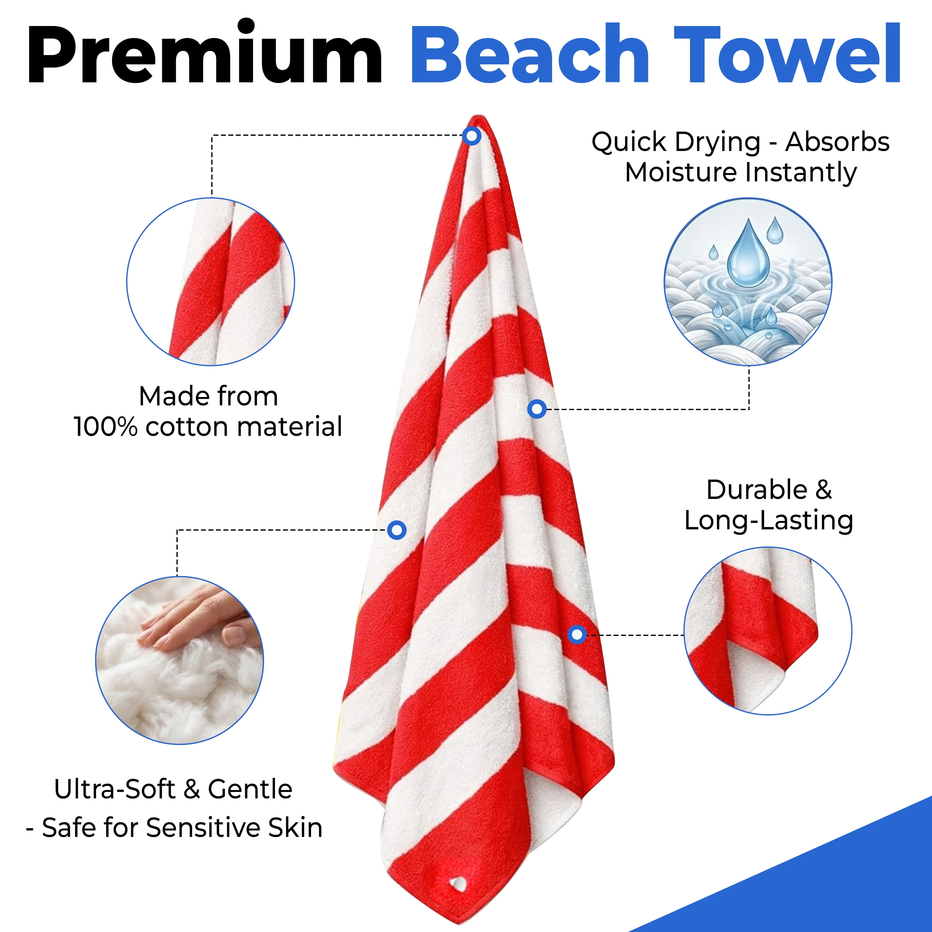 Beach Towels 4 Pack Cotton - Soft Absorbent Face Towels, Multicolor Wash Cloths for Beach & Pool by Springfield Linen