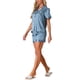 thumbnail image 4 of Conjuntos de pijama para mujer INSPIRE CHIC de manga corta con botones y pantalones cortos, conjuntos de lounge 2XL gris azul, 4 of 5