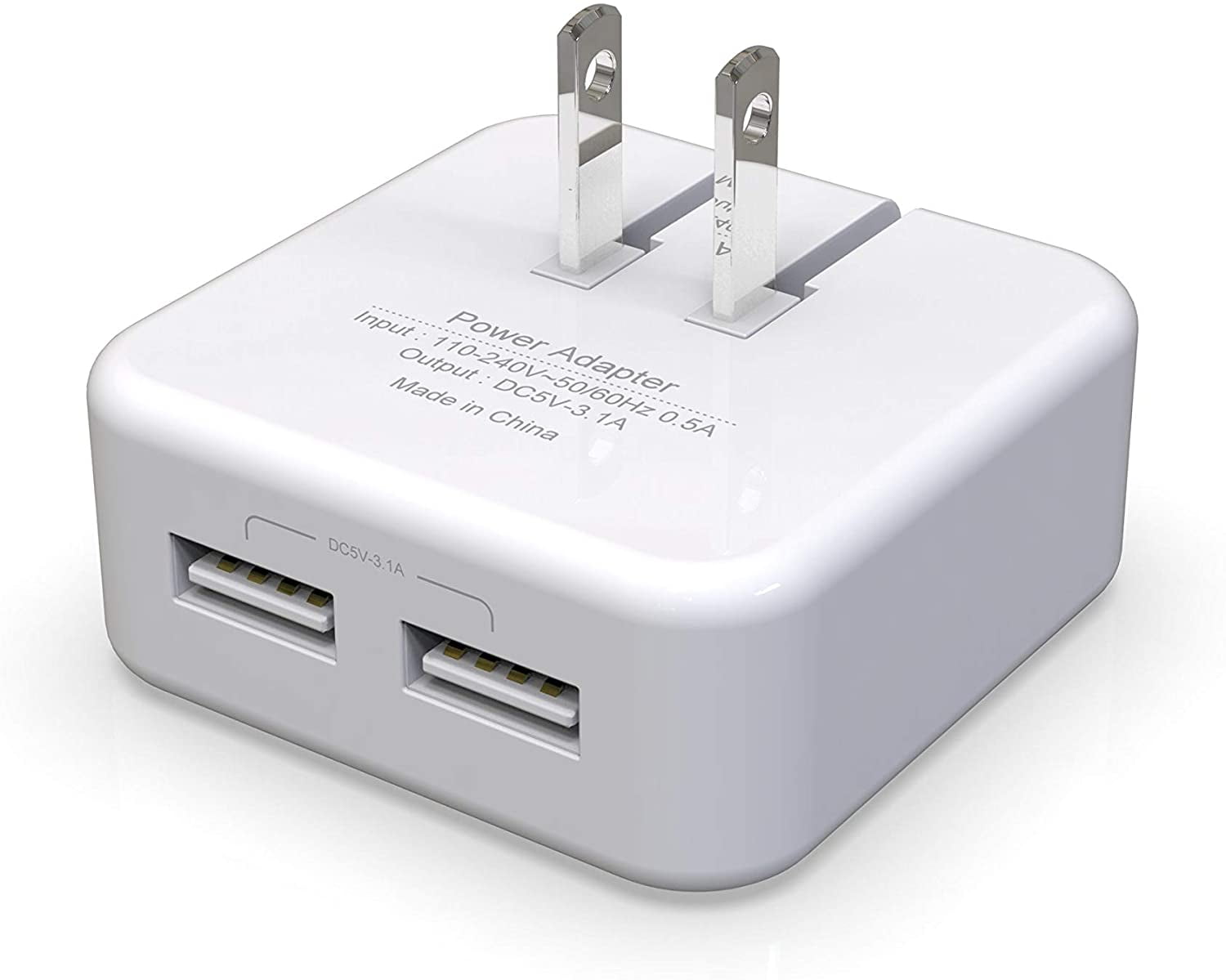 Fenergy USB Wall Charger Dual Port 3.1A Flat Power Adapter with 1 Pack