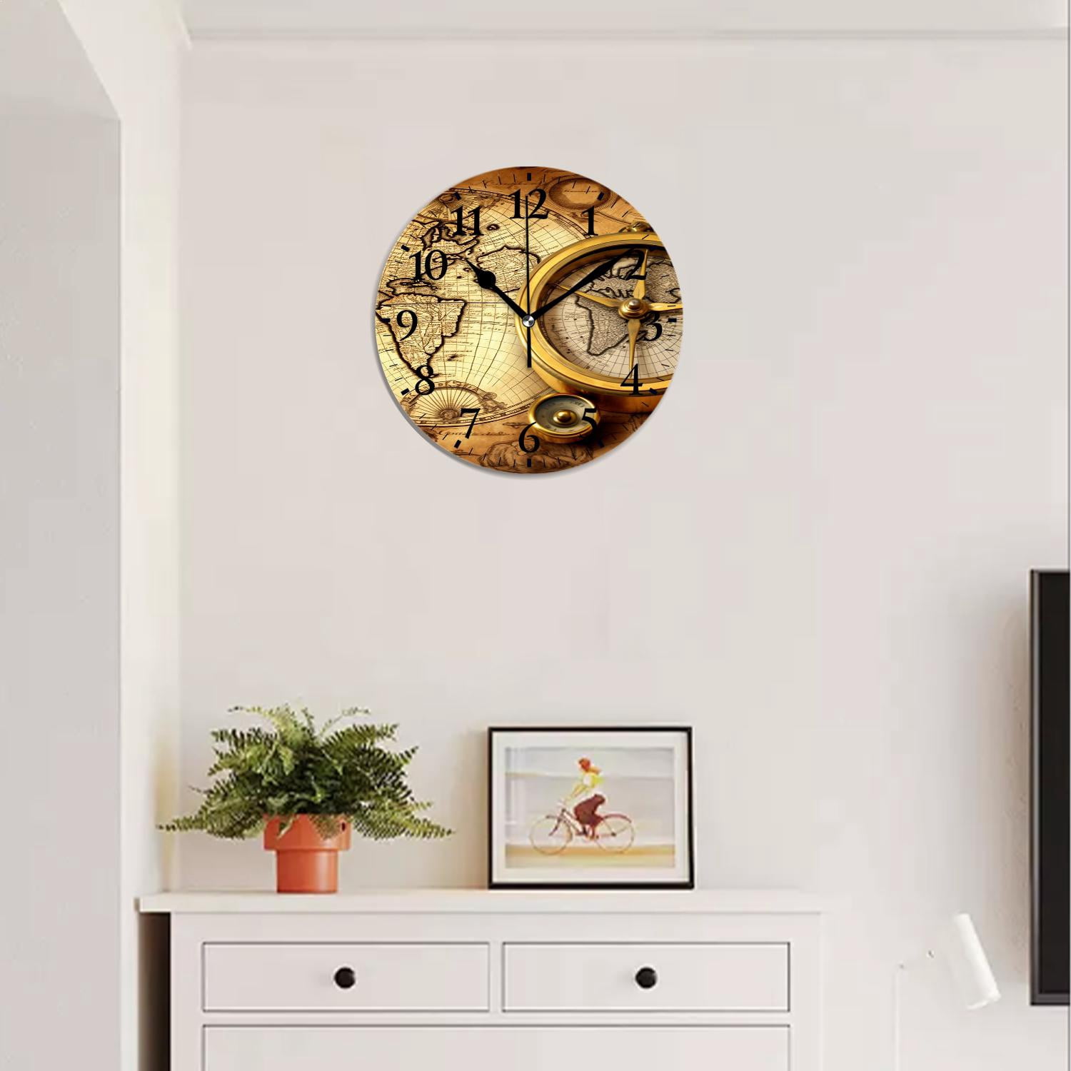 12 Inch Wall Clock Battery Operated Silent Clock Decorative for Office, Kitchen, Outdoor, Living Room，Accurate Map Graceful