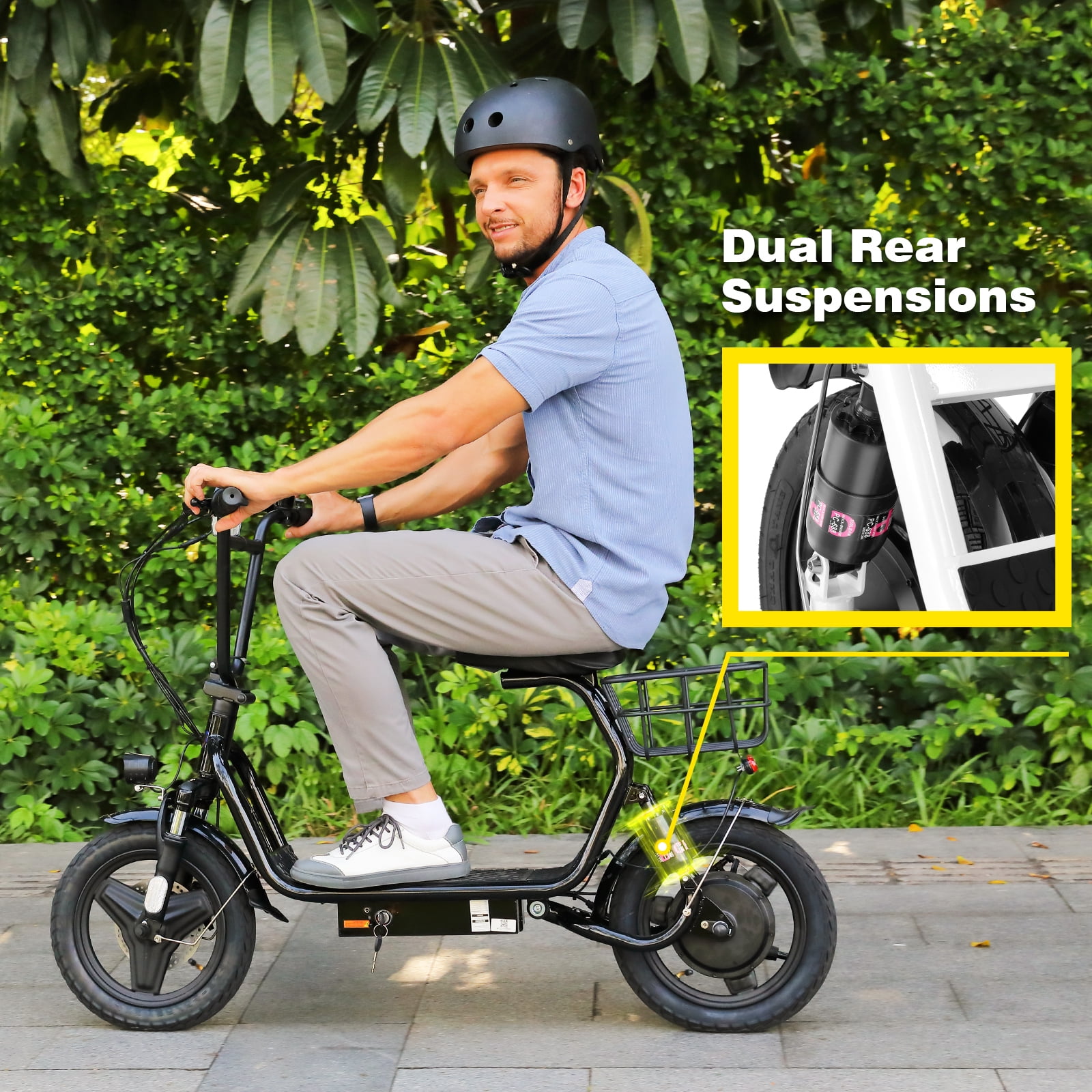 SANOPY Electric Scooter with Seat, 819W Peak 500Wh Battery 25 Miles Range 20Mph Top Speed, Foldable Electric Scooter for Adults with Basket, Black Gray