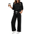thumbnail image 4 of vdgthytj Tracksuits Womens Set 2 Piece Long Sleeve Crewneck Raglan Shoulder Contrast Piping Tops Drawstring Wide Leg Pants Fall Athleisure Outfits(Small,Black), 4 of 9