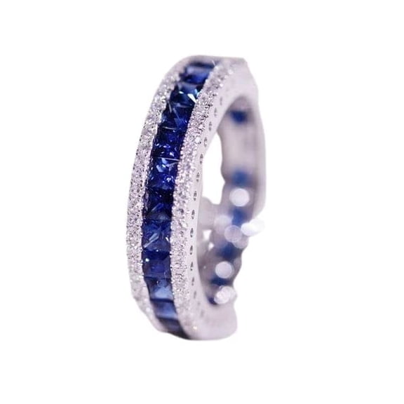 HeartsAndYou 2ct Natural Blue Sapphire Eternity Wedding Band 100% 14k SOLID White Gold