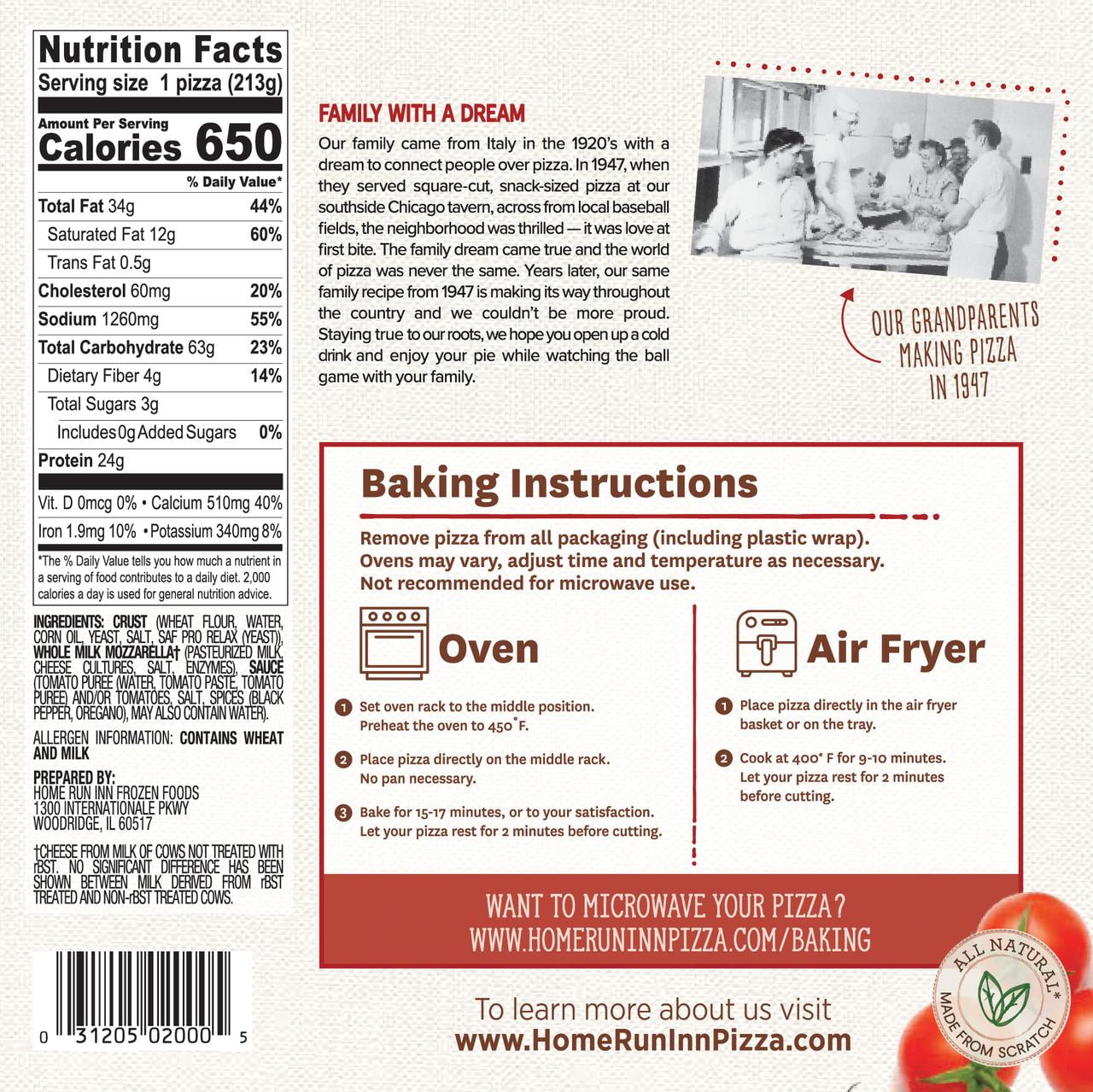 Home Run Inn Mini Personal Pizza, Classic Crust Cheese Pizza, Tomato Sauce, 7.5 oz, (Frozen)
