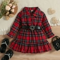 thumbnail image 3 of Cathalem Dress Belle Dress Toddler Girls Long Sleeve Ruffles Plaid Prints Dress Belt Set Back Lace Shorts (Red, 6-12 Months), 3 of 7