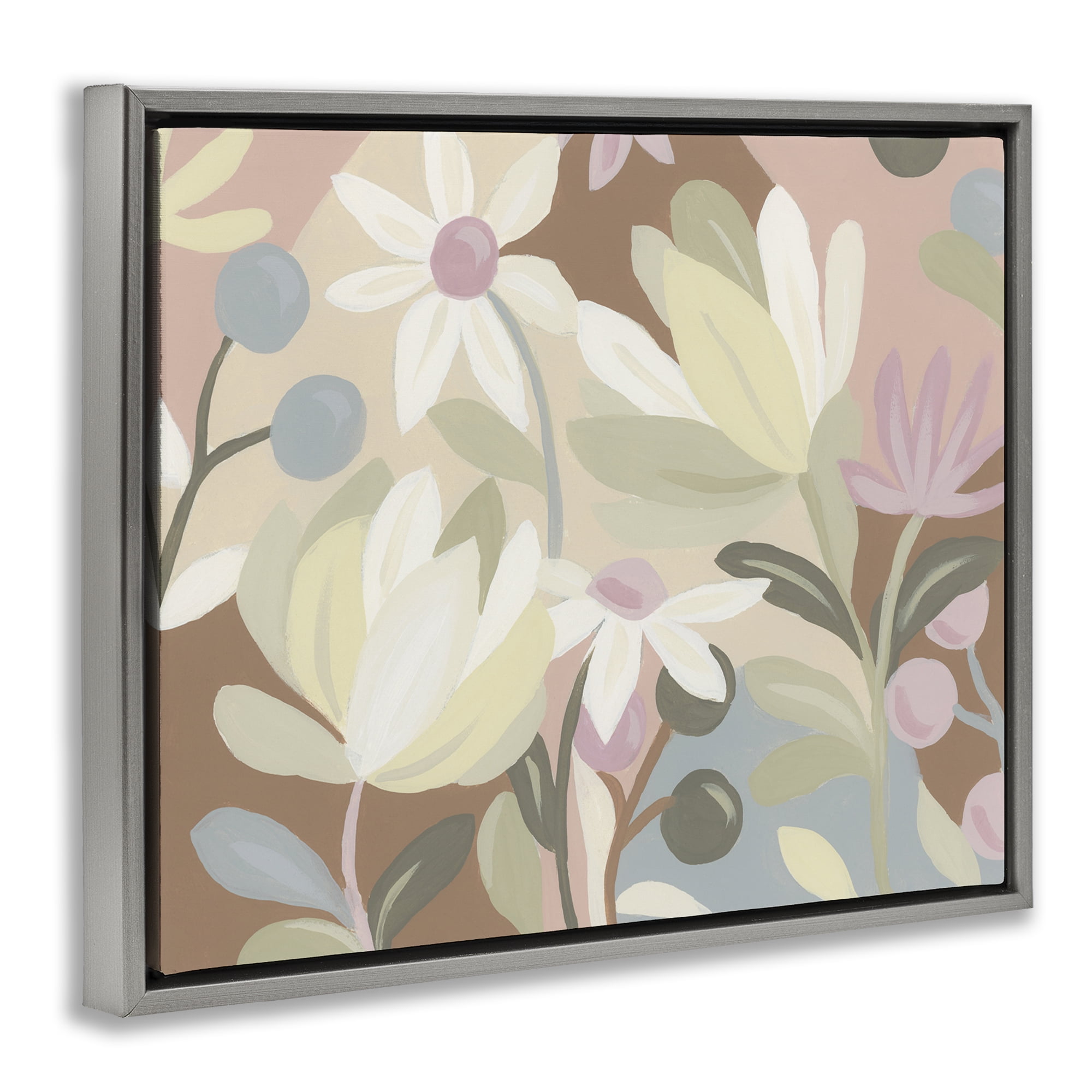 Stupell Industries Modern Tangled Blooms Plants & Flowers Painting Gray Floater Framed Canvas Art Print Wall Art, 21 x 17