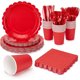 thumbnail image 1 of 168 piezas de platos y servilletas de papel rojo, suministros de fiesta rojos incluyen platos con volados, servilletas, vasos, tenedores, cuchillos, cubiertos desechables de plástico para boda, 1 of 4