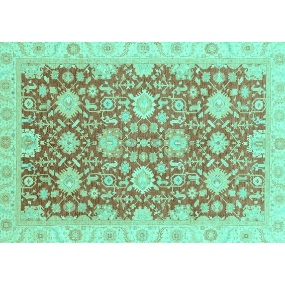 Ahgly Company Indoor Rectangle Oriental Turquoise Blue Traditional Area Rugs, 2' x 5'