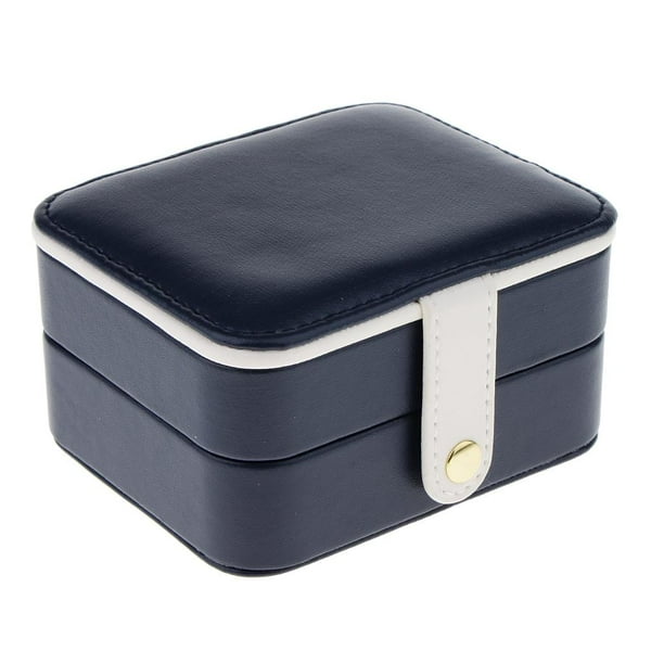Caja de cuero de doble capa para guardar pendientes, joyas y viajes, color oscuro Azul oscuro