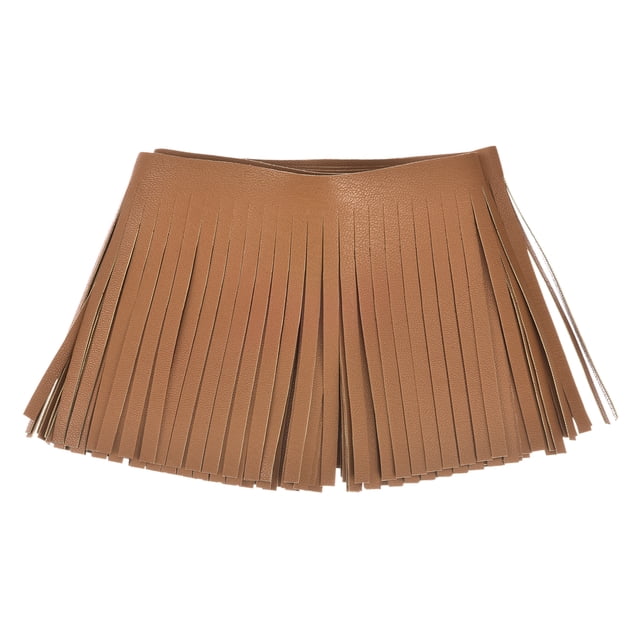 Unique Bargains 2 Yards 4 Inch Faux Leather Fringe Trim Tassel Fringe for Sewing, Brown