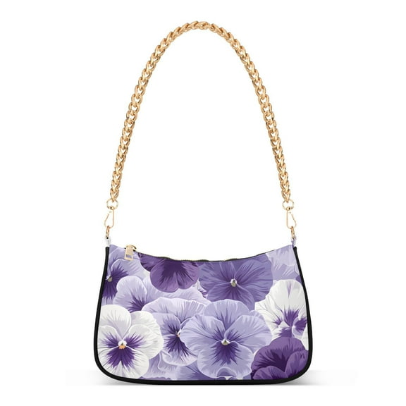 White and Purple FlowersWomen Small Shoulder Bag Crossbody Tote Hobo Bags Purse Clutch Handbags with Chain Strap for Women