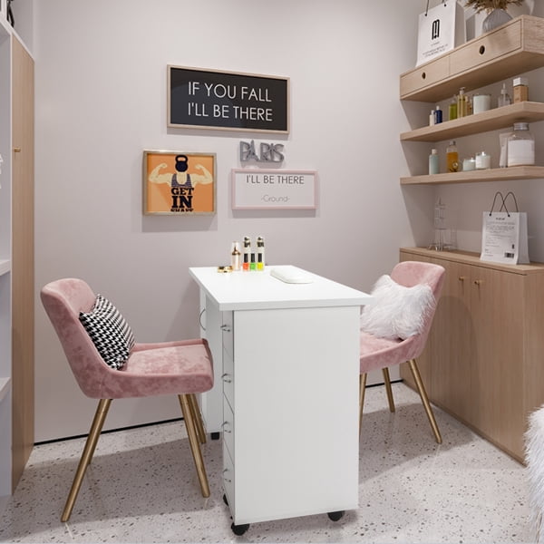 White Double Edged Manicure Nail Table with Drawer & Wrist Rest - E1 MDF, for Beauty Salons & Spas