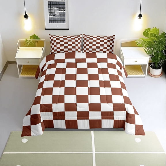 Erosebridal Check Plaid Comforter Sets Twin Size, Geometric Comforters & Duvets, Farmhouse Gingham Decor, Reversible 2pcs