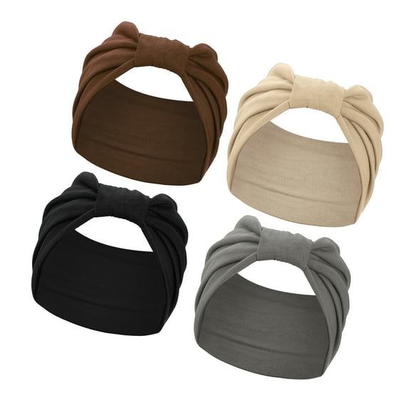 Vocoste 4 Pcs Yoga Elastic Headbands 5.12inch Wide Black Gray Brown Khaki for Women