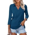 thumbnail image 2 of TINZ Hauts à Manches 3/4 pour Femmes, Chemises de Travail à Col en V, Tee-Shirt à Rayures Élégantes, Tee-Shirt à Manches Longues, Chemises Opaques pour Femmes, 2 of 5