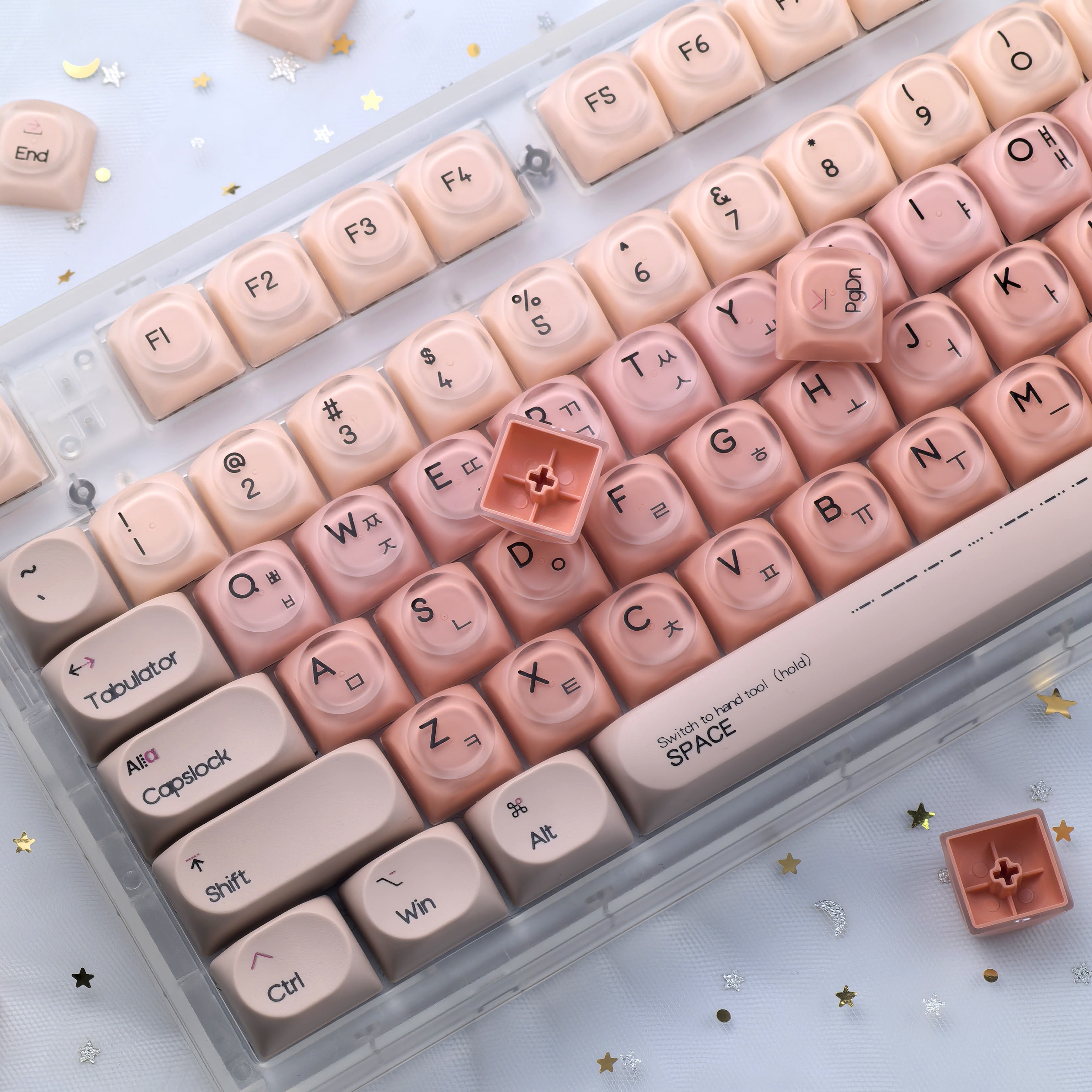 Pink Korean Keycaps Liquid Foundation 136 Keys Hoa Pbt+Pc Round Pink Cute Keycap Azerty/French/Thai Keyboard Keycaps