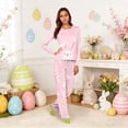 thumbnail image 3 of Onlypjs Easter Family Matching Pajamas Pink Bunny Graphic Long Sleeve Tops and Allover Rabbit Print Pants 2 Piece Spring Holiday Sleepwear Set, 3 of 5