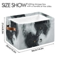 thumbnail image 4 of WOBOGO Watercolor Style Black Wolf Square Storage Basket with Waterproof Canvas and PE Lining Durable PU Leather Handles 14.2×10.2×8.3in, 4 of 9