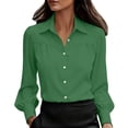 thumbnail image 2 of ClodeEU Women Classic Lapel Collar Long Sleeve Button Down Shirt,Casual Slim Fit Office Formal Blouse Green,Women's Plus XXL, 2 of 7
