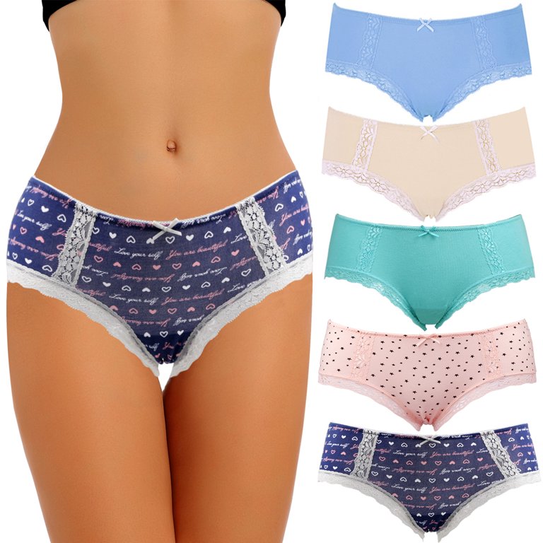 BeautyIn Women's Cotton Panties Underwear Comfort Lace Trim Hipster Pack of  5