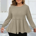 thumbnail image 2 of yillto Plus Size Womens Sweaters Long Sleeve Ribbed Knit Lightweight Ruffle Hem Fashion Tunics Tops, 2 of 7