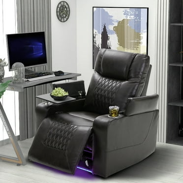 DeeHome Power Motion Recliner with USB Charging Port and Hidden Arm Storage 2 Convenient Cup Holders Design and 360° Swivel Tray Table,Black(old sku: SG000630AAB)