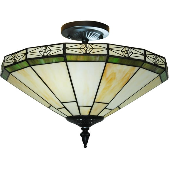 Tiffany Style Close to Ceiling Light Semi Flush Mount Fixture 2-Light Stained Glass Romance Style Ceiling Light for Bedroom Hallway Living Room Dining Room Bathroom Kitchen