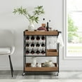 thumbnail image 5 of Danya B. Rustic Walnut Veneer and Metal Rolling Farmhouse Wine Bar Cart with Wine Bottle and Glass Rack, 5 of 20