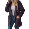 thumbnail image 4 of Lovskoo Winter Coats for Women Solid Color Fuzzy Fleece Coats Long Sleeve Lapel Pockets Fleece Jacket Casual Trendy Outerwear Purple, 4 of 9