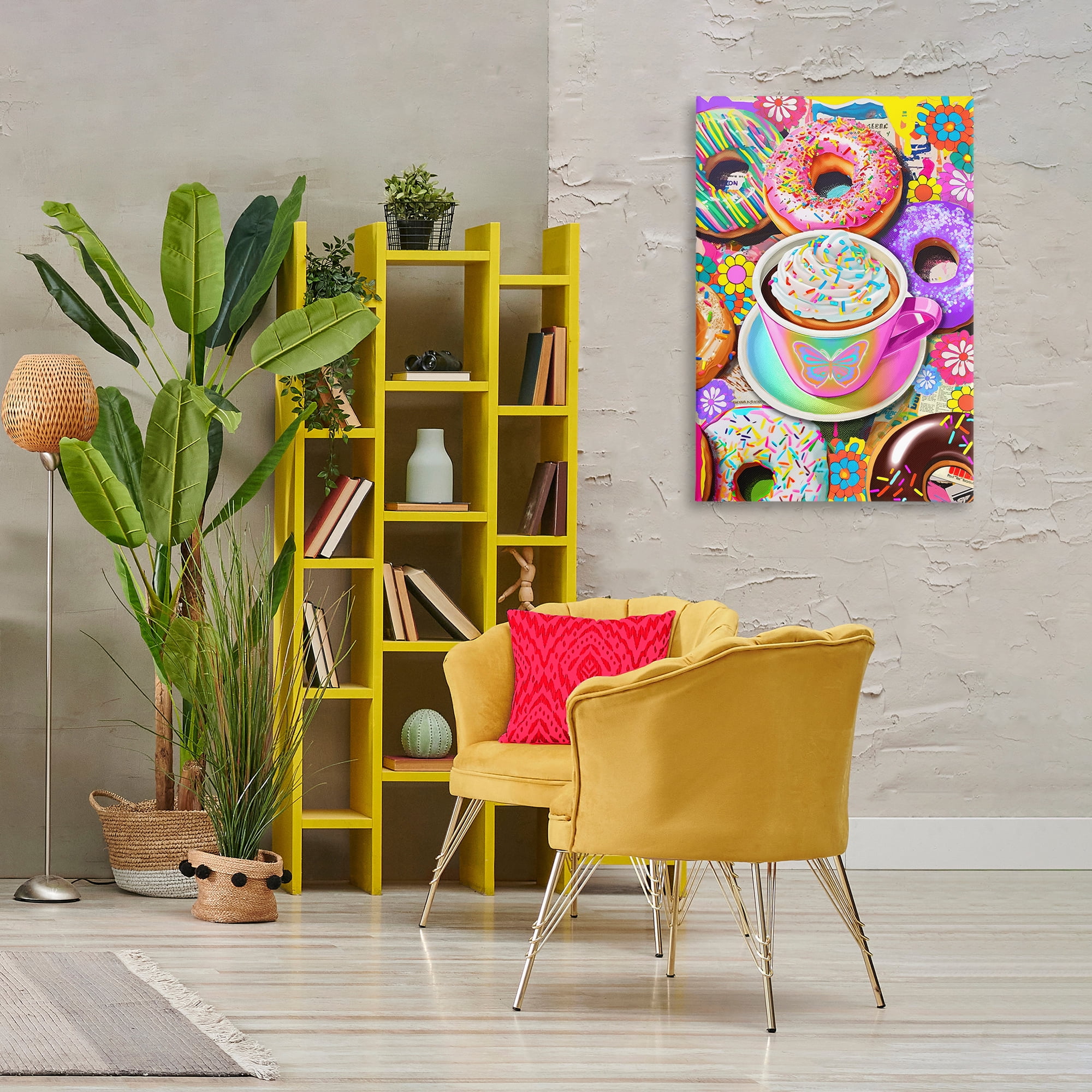 Stupell Industries Pastel Donuts & Coffee Mug Food & Beverage Painting Wrapped Canvas Art Print Wall Art, 24 x 36