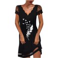 thumbnail image 1 of Moda mujer Sexy Casual Wave-Cuello estampado vestido ahuecado manga Mini vestido Fridja  qw4798, 1 of 8