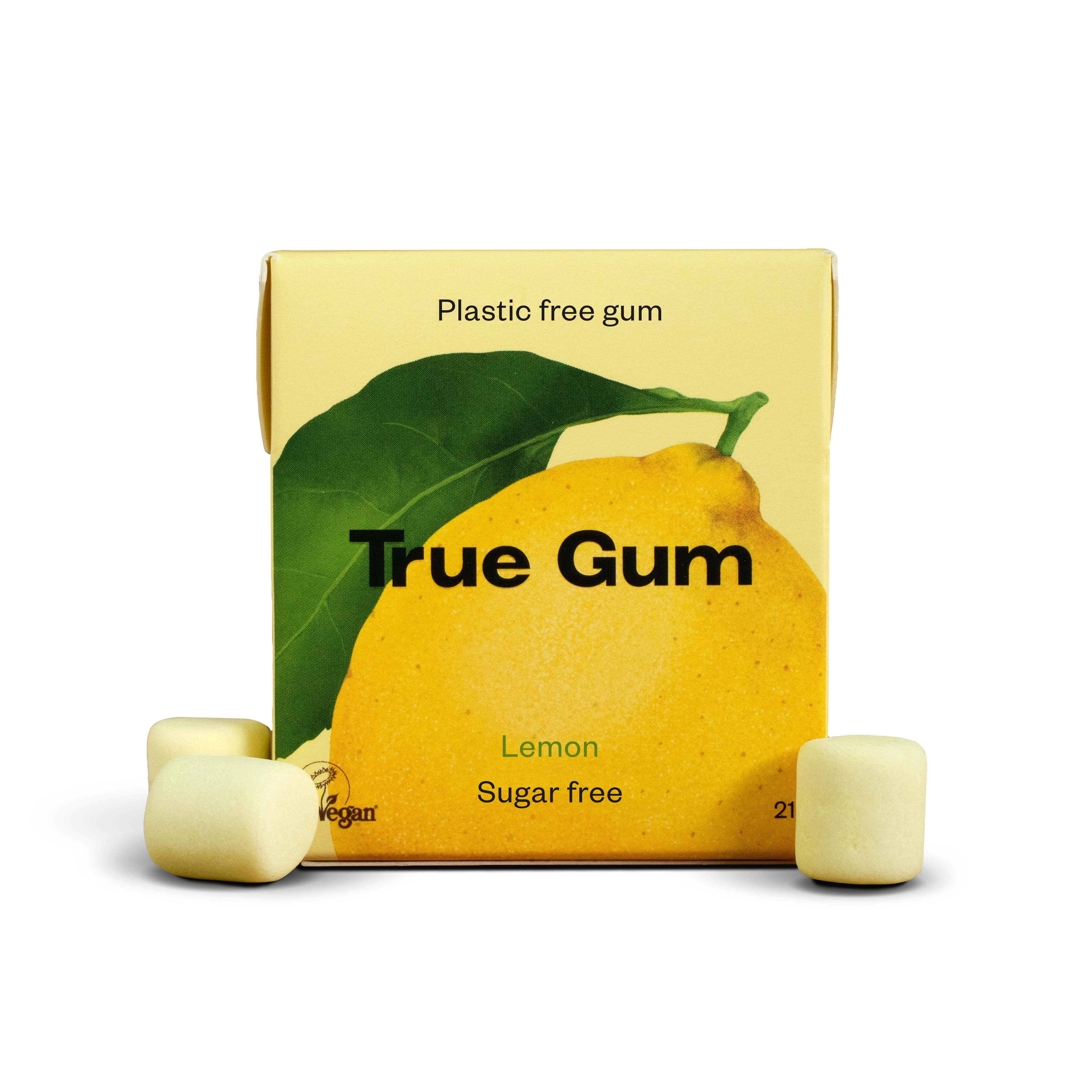 True Gum Chewing Gum Lemon Plastic Free 21g (Box of 24)