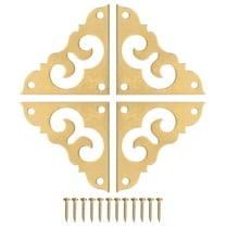 4Pcs Brass Flat Corner Bracket 1.2 Inch Vintage Brass Hollow Pattern Corner Protector with Mounting Nails (Brass)