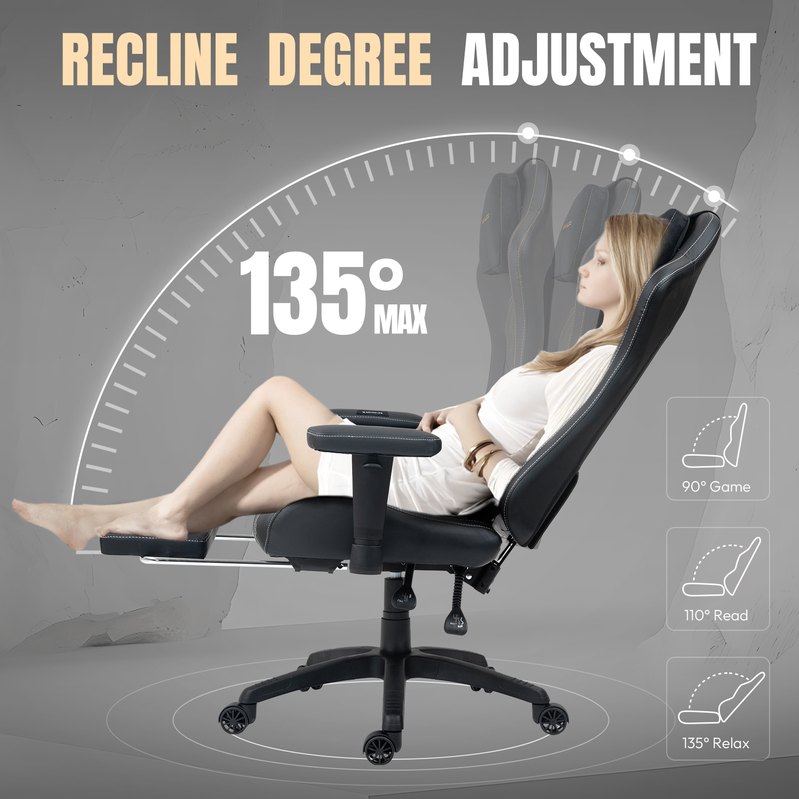 Easy4Home Heated Massage Gaming Chair with Sofa Spring Cushion, Ergonomic Reclining Computer Chair with Adjustable Lumbar Support and Footrest， Black&White