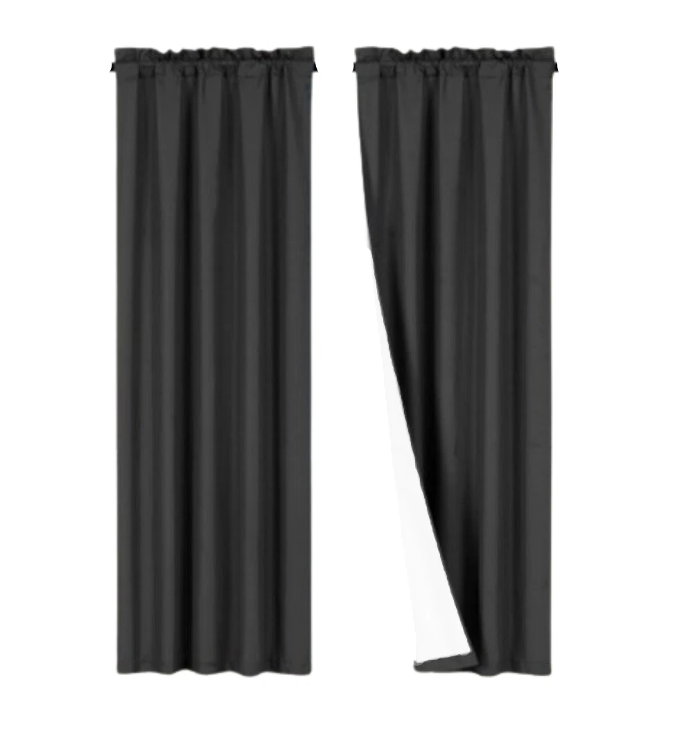 Gorgeous Home Linen Set of 2 Panels Matte Finish Black Solid Window Curtain Rod Pocket R64 84 Length