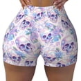 thumbnail image 2 of Fuzoiu white Skull crystal flower Print Women's Workout Shorts,Workout Biker Shorts Women,Exercise Fitness Shorts,Scrunch Short, Athletic Shorts for Gym Yoga Running Sport Active-Medium, 2 of 8