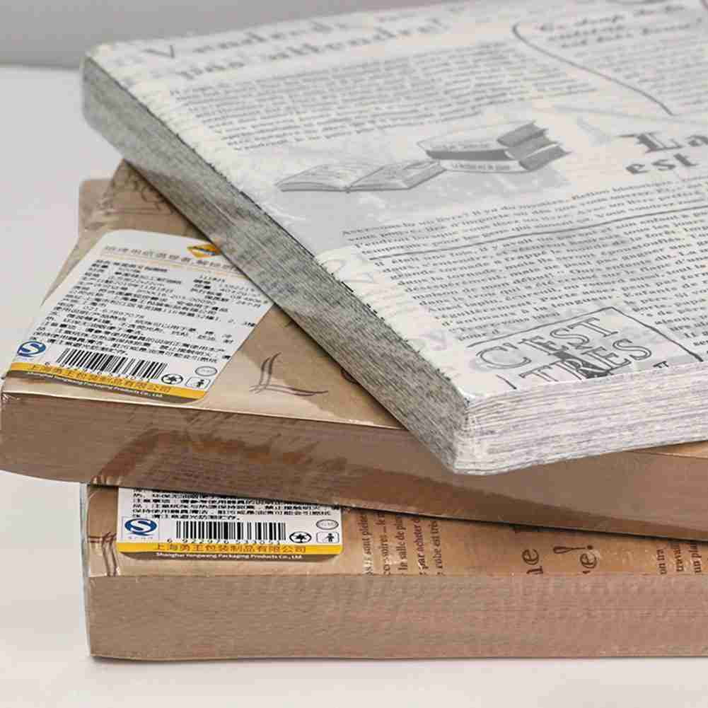 100 Sheets Paper Food Wrapping Baking Parchment Food Grade L-shaped Open Grease Resistant Disposable Packaging Wax Paper Liners For Sandwich Burgers Wrappers