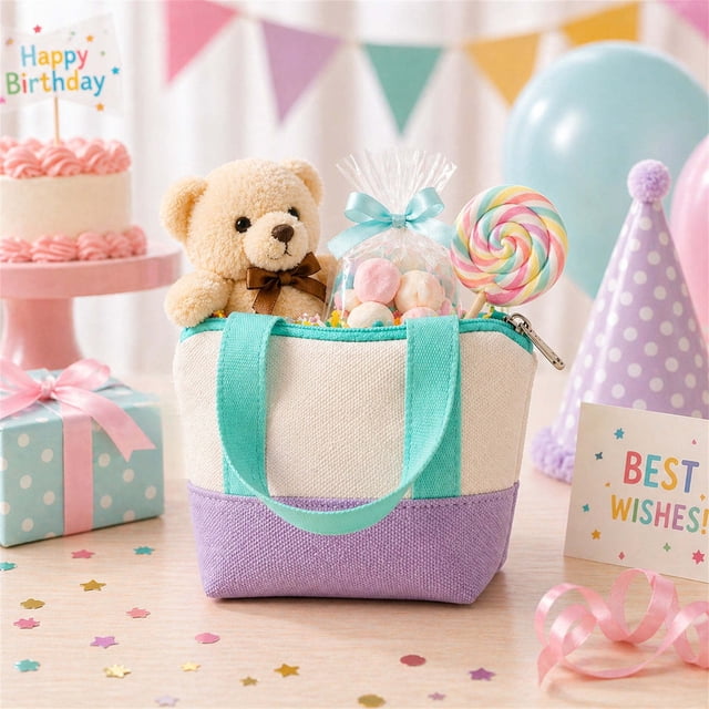 Canvas Gift Bag Mini Tote | Small Decorative Gift Pouch | Reusable Party Favor Bag for Birthday, Wedding, Holiday | Fabric Drawstring Bag for Candy, Jewelry, Trinkets