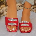 thumbnail image 6 of absuyy Womens Slide Sandals Square Toe Flat with Rhinestone Straps, Casual Glam Sliders Lightweight Comfortable Everyday Walking Shoes Red,Size 6.5, 6 of 9