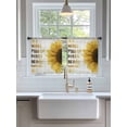 thumbnail image 3 of Sheer Curtains 45 Inch Length 2 Panels Set for Kitchen, Yellow Sunflowers Semi Sheer Curtains for Windows, You Are My Sunshine Wood Rustic Voile Window Treatments Rod Pocket Curtain, 3 of 7